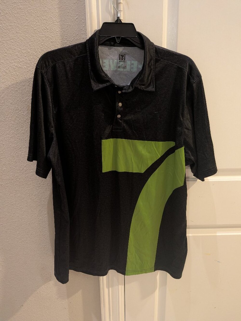 7-Eleven Employee Uniform Polo Shirt Mens XXL Black Green Logo Short Sleeve